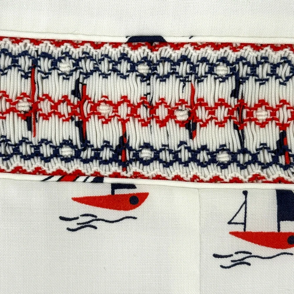 Edgehill Collection Smocked Jon Jon Romper Baby Boy Size 3 Mo Nautical Sail Boat